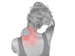 Illustration kvinna med smärta i nacken 